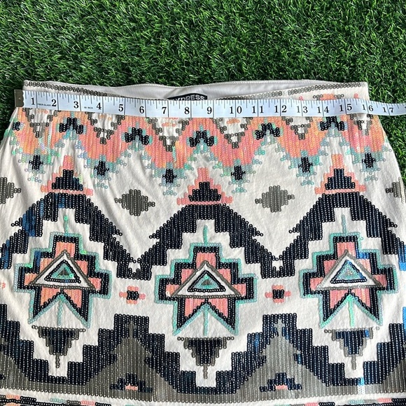EXPRESS Aztec Western Sequin Mini Skirt size medium - Picture 3 of 6